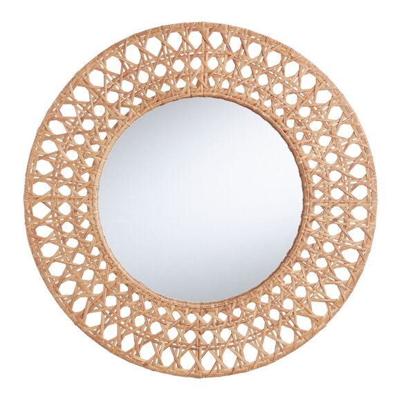 Round Natural Cane Woven Wall Mirror - Picture 1 of 4
